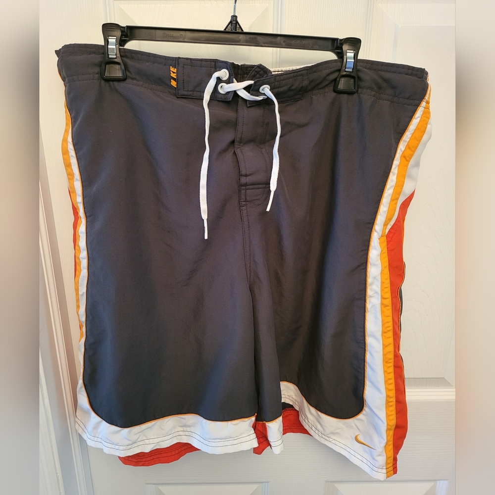 Men's Nike XXL 2XL Gray White Orange Gold Lined Swimsuit Drawstring Retro
